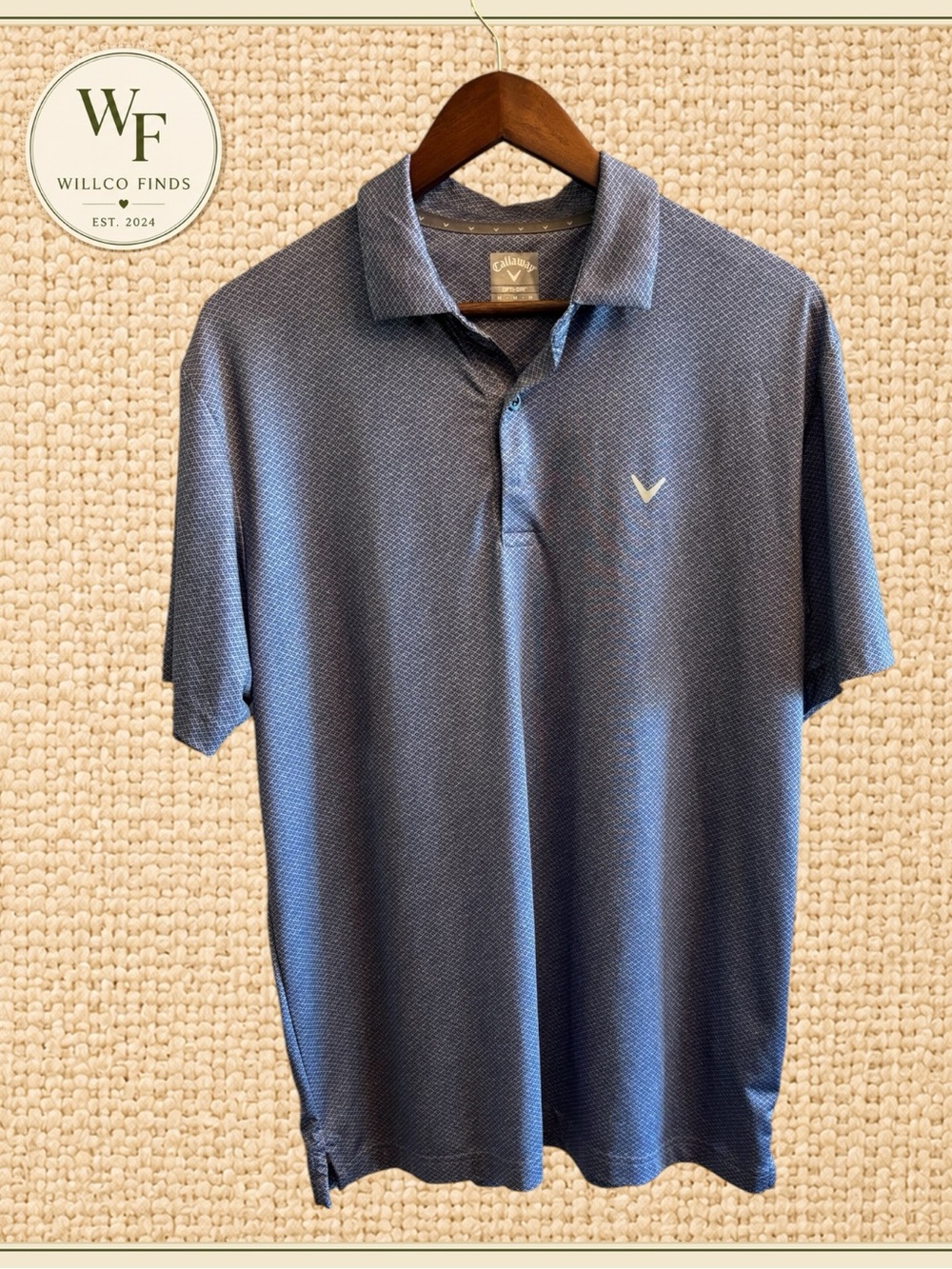Callaway Opti-Dri Men’s Medium Blue Geometric Golf Polo Performance Shirt
